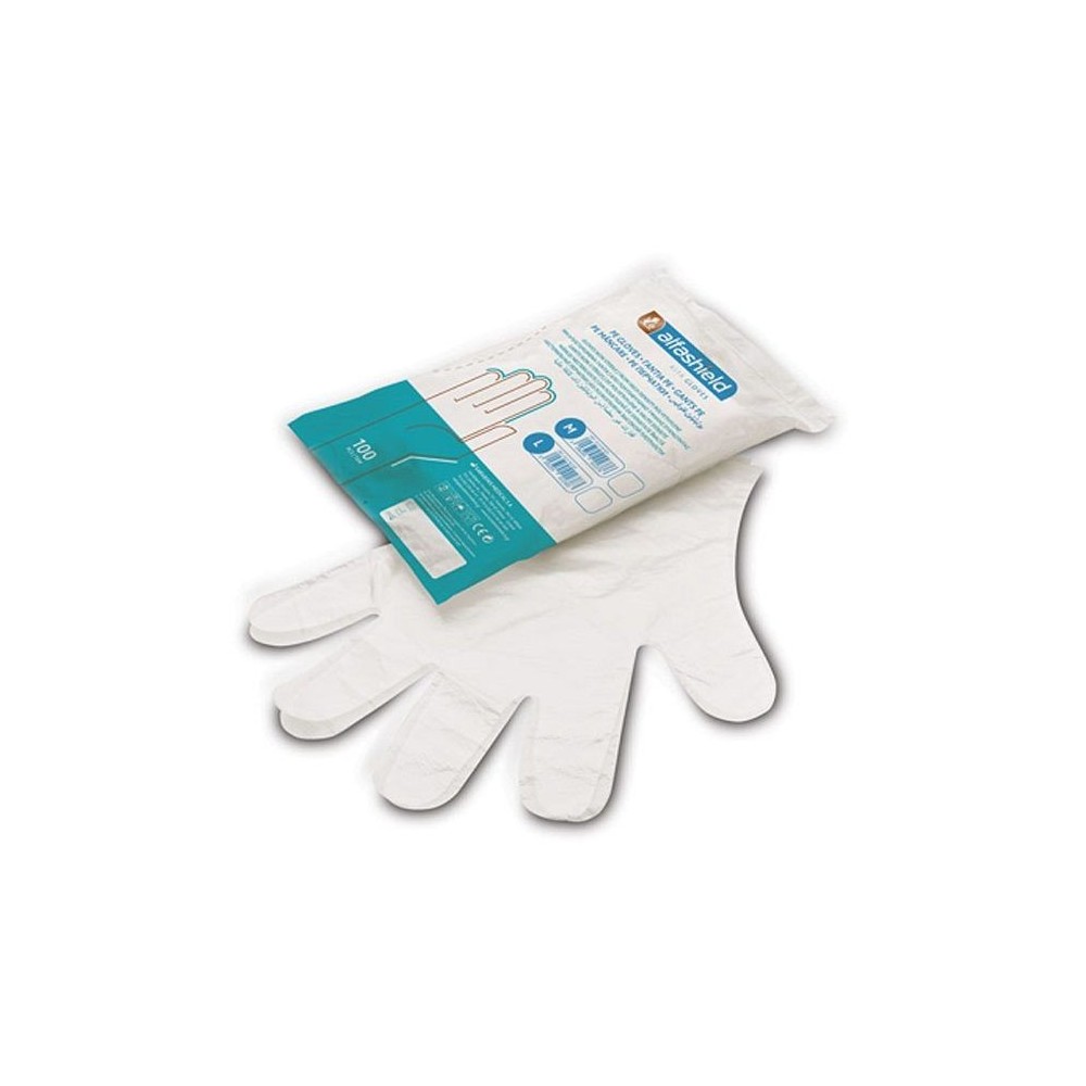 Alfashield Alfa Gloves, Non-Sterile High Density Polyethylene Gloves 100pcs Medium
