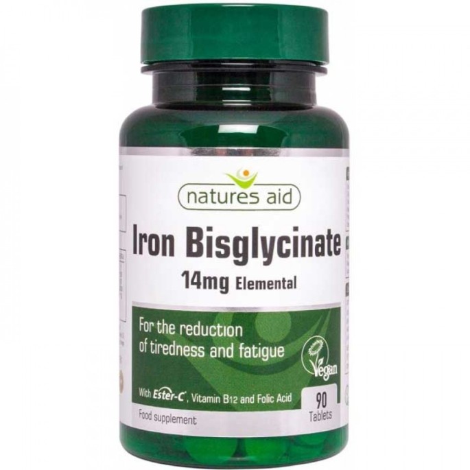 NATURES AID Iron Bisglycinate with Ester C, B12 & Folic Acid - 9