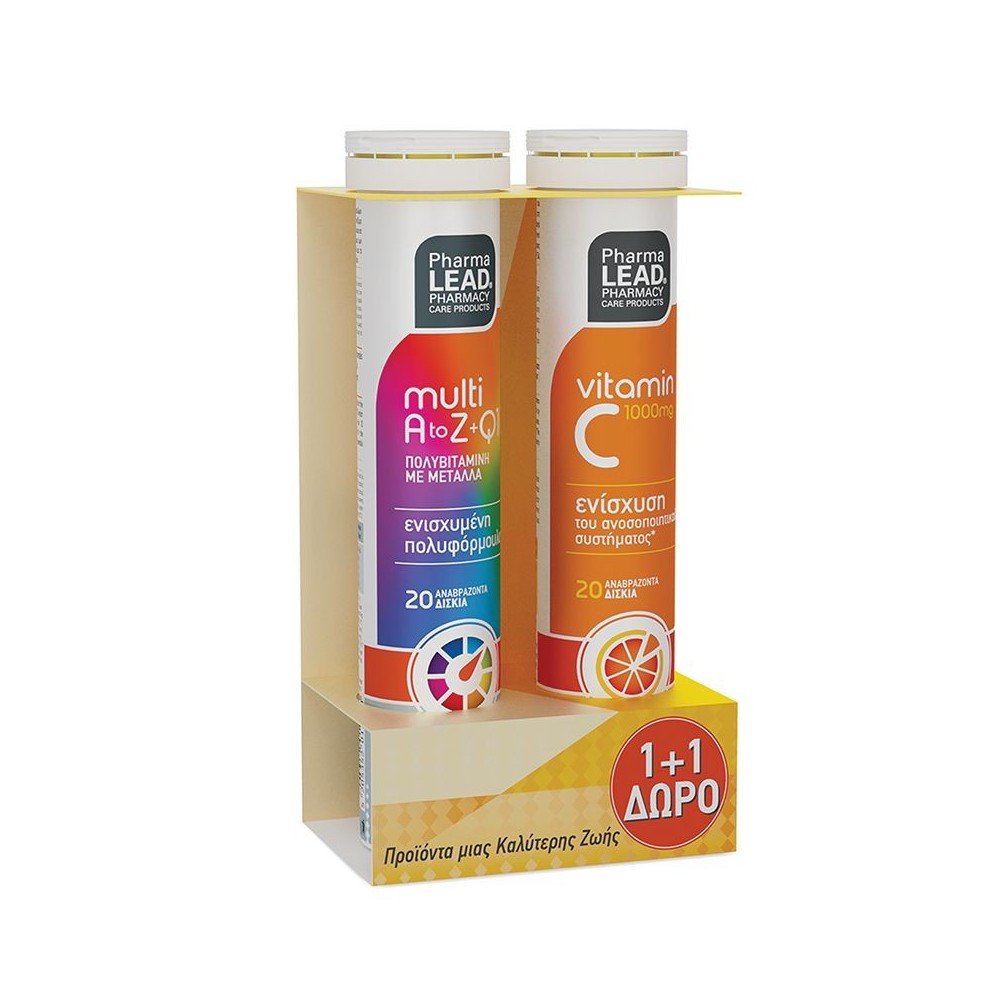 Pharmalead Πολυβιταμίνη A to Z με Q10 20 αναβράζοντα δισκία & Βιταμίνη C 1000mg 20 αναβράζοντα δισκία