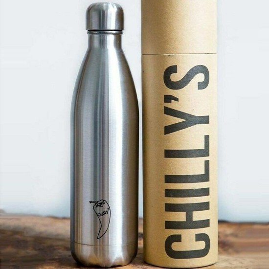 Chilly's Silver Original Stainless Steel Bottle Reusable 0.75lt