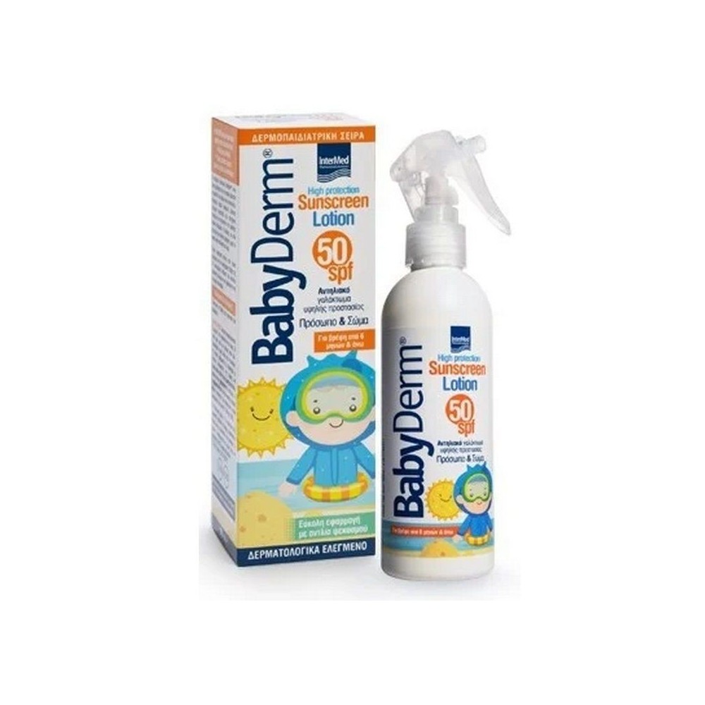 Intermed Babyderm Sunscreen Lotion SPF50 Face & Body Παιδικό Αντηλιακό Γαλάκτωμα για Πρόσωπο & Σώμα για Βρέφη 6m+, 200ml