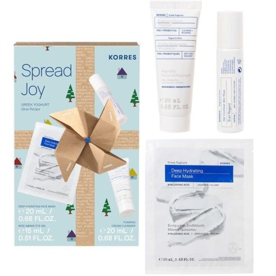 Korres Promo Spread Joy Greek Yoghurt Glow Recipe Αφρώδη Κρέμα Καθαρισμού 20ml-Ενυδατικό Gel Ματιών 15ml-Μάσκα Προσώπου, 20ml
