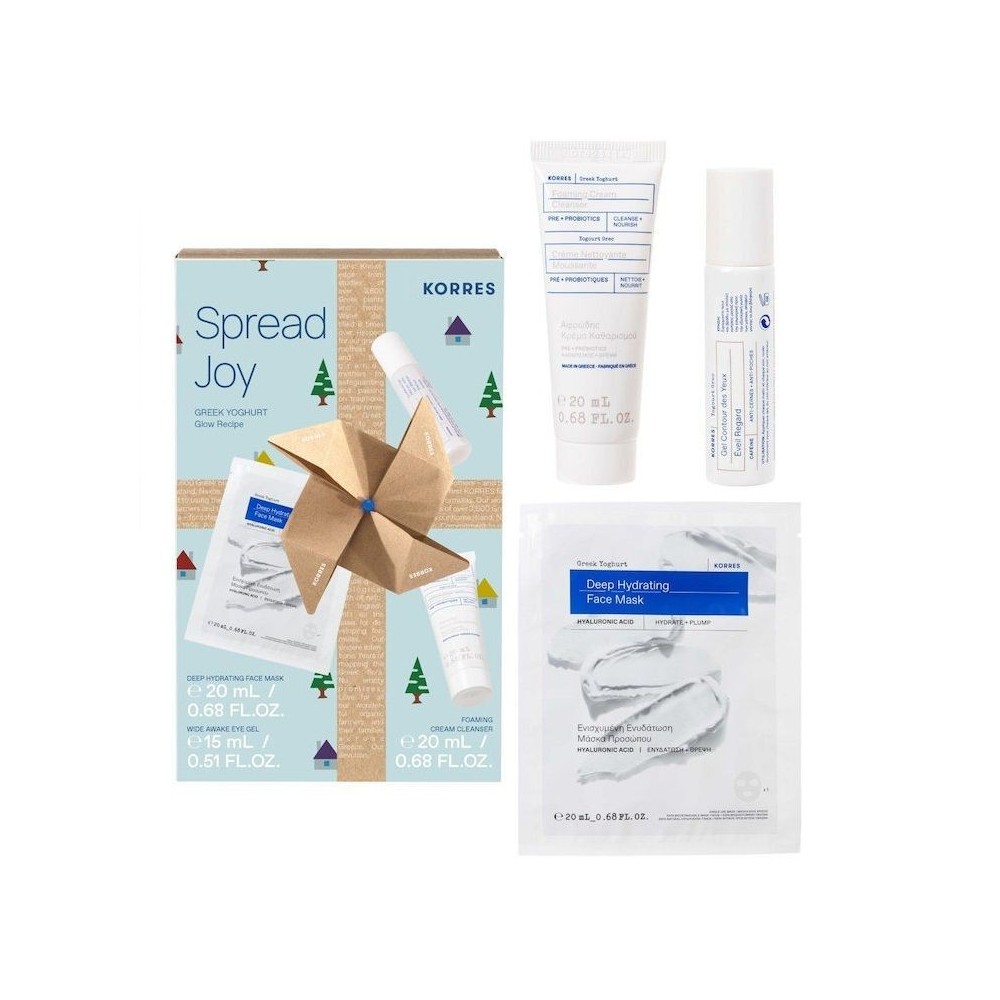 Korres Promo Spread Joy Greek Yoghurt Glow Recipe Αφρώδη Κρέμα Καθαρισμού 20ml-Ενυδατικό Gel Ματιών 15ml-Μάσκα Προσώπου, 20ml