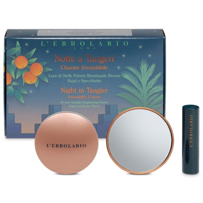 L Erbolario Notte a Tangeri Make Up Kit Bronze Shimmering Powder & Mirror & Eye Kajal