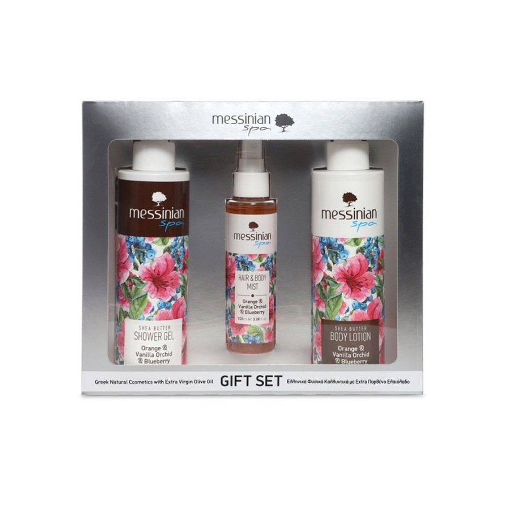 MESSINIAN SPA Shower gel 300ml+ Body milk 300ml+ Hair&Body Mist 100ml orange-vanilla-blueberry(πορτοκάλι-βανίλια-μύρτιλο)