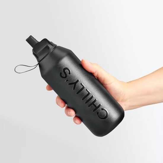 Chilly's Series 2 Sport Flip Bottle with Straw Abyss Black 1lt Reusable