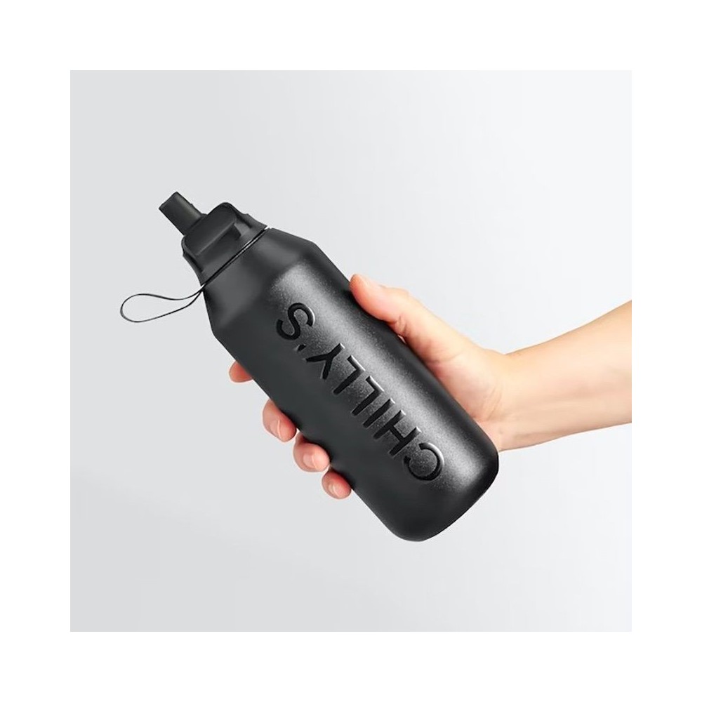 Chilly's Series 2 Sport Flip Bottle with Straw Abyss Black 1lt Reusable