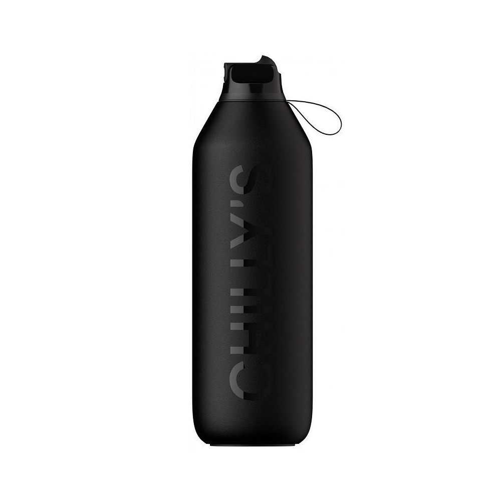 Chilly's Series 2 Sport Flip Bottle with Straw Abyss Black 1lt Reusable