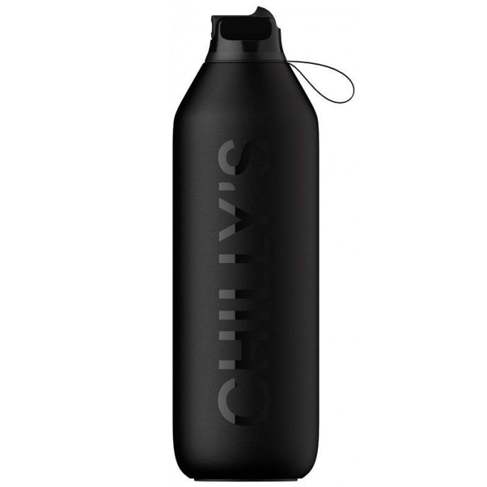 Chilly's Series 2 Sport Flip Bottle with Straw Abyss Black 1lt Reusable