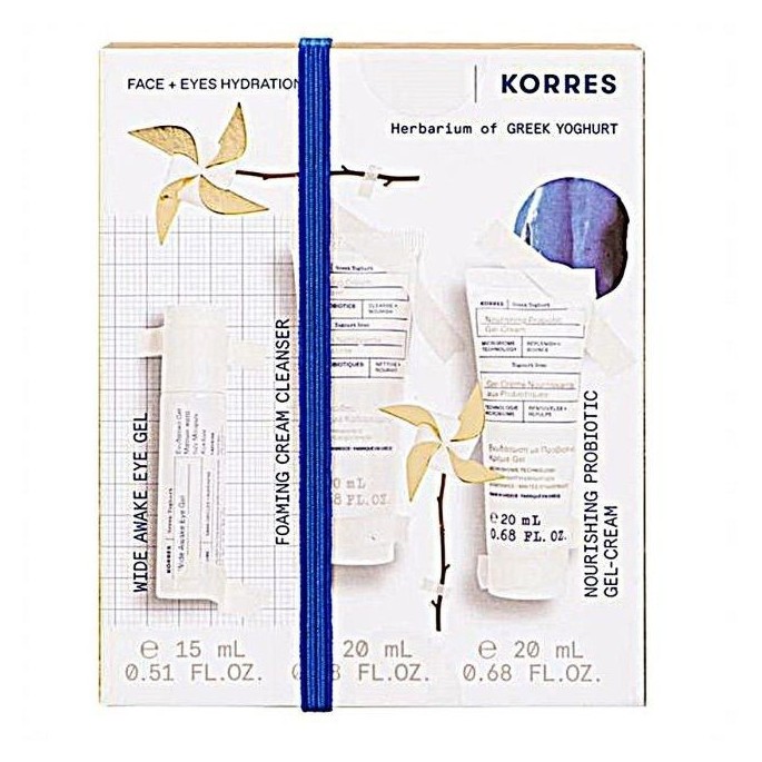 Korres Promo-Wide Awake Eye Gel 15ml-Foaming Cleanser 20ml-Nourishing Probiotic Gel 20ml