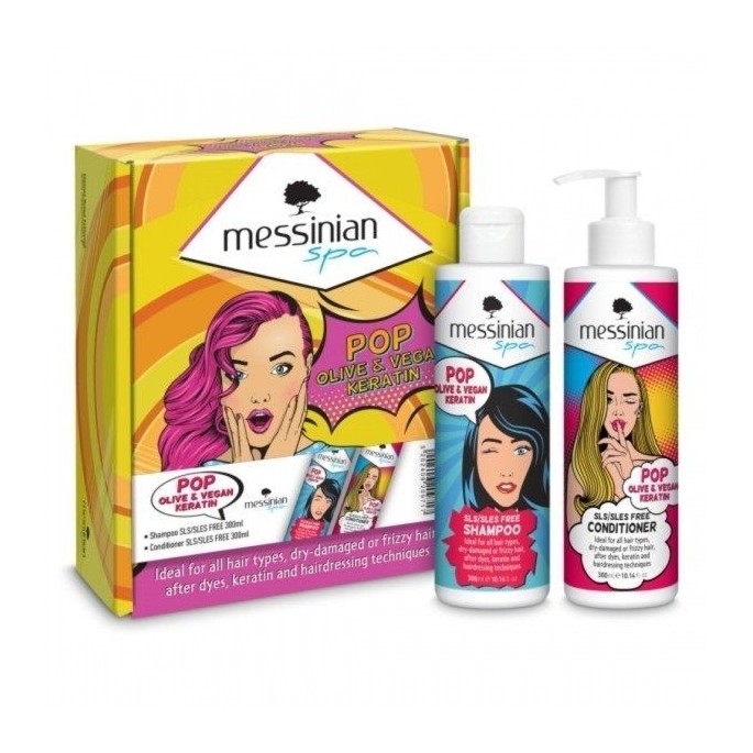 Messinian Spa Promo POP Olive & Vegan Keratin with Shampoo 300ml & Conditioner 300ml